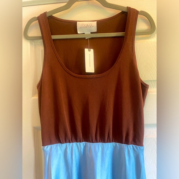 MARE MARExANTHROPOLOGIE KNIT SLIP TWOFER TANK DRESS - BLUE & BROWN SIZE S - NWT - Picture 4 of 15